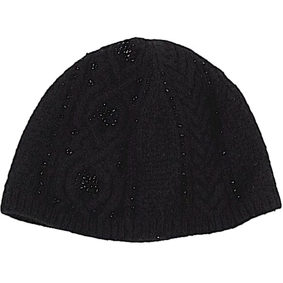 Ralph Lauren Black Cashmere Blend Jet Hematite Beaded Cable Knit Beanie - Picture 6 of 16